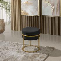 Puff Redondo Argola Levi Veludo Preto Base em Aço Dourado Puff Redondo Argola Levi Veludo Preto Base em Aço Dourado