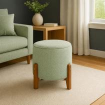 Puff Redondo Banquinho Decorativo Pés Madeira Boucle Verde Puff Redondo Banquinho Decorativo Pés Madeira Boucle Verde