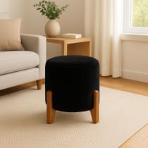 Puff Redondo Banquinho Decorativo Pés Madeira Suede Preto Puff Redondo Banquinho Decorativo Pés Madeira Suede Preto