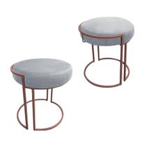 Puff Redondo Base Industrial Cobre Kit 2 Love Suede