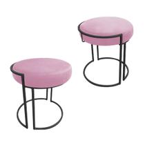 Puff Redondo Base Industrial Preto Kit 2 Love Suede