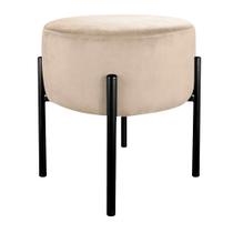 Puff Redondo Base Metálica Preto Suede Bege - Belliv Decor