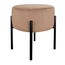 Puff Redondo Base Metálica Preto Suede Cappuccino - Belliv Decor