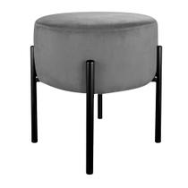 Puff Redondo Base Metálica Preto Suede Cinza - Belliv Decor