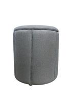 Puff Redondo Baú Não é Segredo Debrum Linho Cinza Vazado 54x60 NS0609