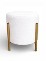 Puff Redondo Bouclé Decorativo com Base de Ferro Dourado para Sala, Quarto e Penteadeira