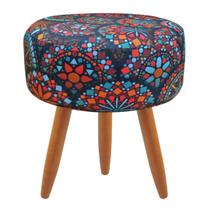 Puff Redondo Classic Estampado Mandala Preto