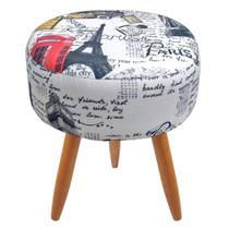 Puff Redondo Classic Estampado Paris Vermelho