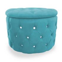 Puff Redondo Classico Capitonê Suede Azul Turquesa - DS Estofados