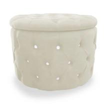 Puff Redondo Classico Capitonê Suede Bege - DS Estofados