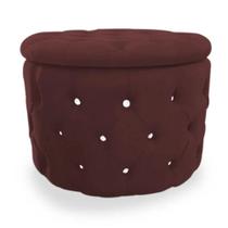 Puff Redondo Classico Capitonê Suede Bordô - DS Estofados