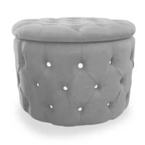 Puff Redondo Classico Capitonê Suede Cinza - DS Estofados