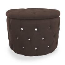 Puff Redondo Classico Capitonê Suede Marrom - DS Estofados