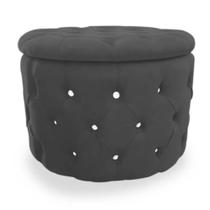 Puff Redondo Classico Capitonê Suede Preto - DS Estofados