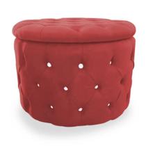 Puff Redondo Classico Capitonê Suede Vermelho - DS Estofados