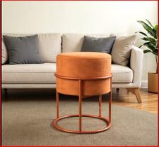 Puff Redondo com Argola Cobre Terracota Estofado Decorativo Moderno para Sala de Estar Quarto Escritório Banqueta Apoio