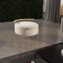 Puff Redondo com Base em Ferro Dourada e Estofado Ivar