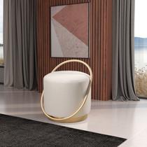 Puff Redondo com Base em Ferro Dourada, Estofado e Detalhe em Arco Lunar