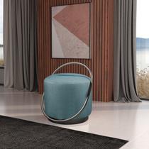 Puff Redondo com Base em Ferro, Estofado e Detalhe em Arco Lunar