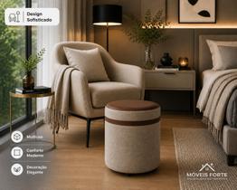 Puff redondo comprido tecido bege linho listra e material sintético marrom elegante macio suporta 120kg decoração sala quarto sofás Puff redondo comprido tecido bege linho listra e material sintético marrom elegante macio suporta 120kg decoração sala quarto sofás