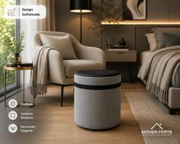 Puff redondo comprido tecido cinza linho listra e material sintético preto elegante macio suporta 120kg decoração sala quarto sofás Puff redondo comprido tecido cinza linho listra e material sintético preto elegante macio suporta 120kg decoração sala quarto sofás