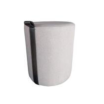 Puff Redondo De Linho Bege Cinza Cru Banqueta Puf Luxo Para Sala Quarto