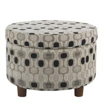 Puff Redondo de Madeira com Estofado em Tecido Benzara 61x61x43 cm