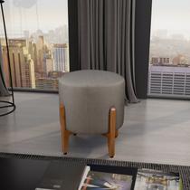 Puff Redondo de Madeira Eucalipto e Estofado Otávio