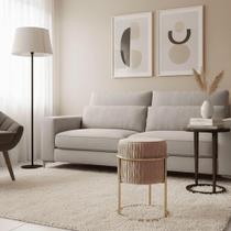 Puff Redondo Decoração de Natal Base de Ferro Dourado Veludo Rosê F04 - D'Rossi