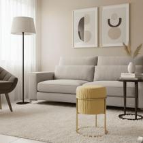 Puff Redondo Decoração de Natal Base de Ferro Veludo Dourado F04 - D'Rossi Puff Redondo Decoração de Natal Base de Ferro Veludo Dourado F04 - D'Rossi