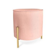 Puff Redondo Decorativo Suede Pé Metal Epóxi Dourado Rose