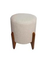 Puff Redondo Decorativo Thor Luxo base madeira maciça Linho Bege Claro