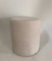 Puff Redondo em Linho, Estofado, Bege Claro, Decorativo para sala moveis