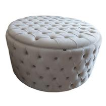 Puff Redondo em Madeira Maciça Veludo Gelo
