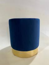 Puff Redondo em Veludo Azul com Base Dourada, Decorativo para Sala moveis