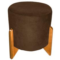 Puff Redondo em Veludo com Pés de Madeira Rio Minas Cor Marrom