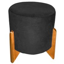 Puff Redondo em Veludo com Pés de Madeira Rio Minas Cor Preto