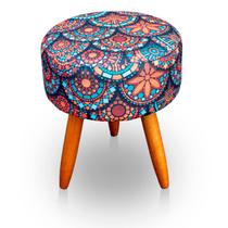 Puff Redondo Estampado para Sala e Quarto Suede Mandala - LH Decor