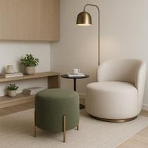 Puff Redondo Estofado com Base em Aço Cor Champanhe Elegance Exclusiva