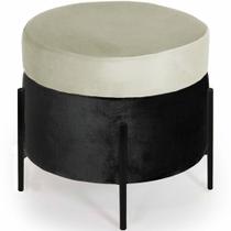 Puff Redondo Lewis 45x45cm Pés Preto Suede Preto/Suede Creme - Nexta Casa Puff Redondo Lewis 45x45cm Pés Preto Suede Preto/Suede Creme - Nexta Casa