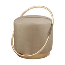Puff Redondo Lunar em Linho e Base Metal Dourado Puff Redondo Lunar em Linho e Base Metal Dourado