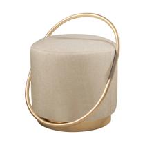 Puff Redondo Lunar em Linho e Base Metal Dourado Puff Redondo Lunar em Linho e Base Metal Dourado