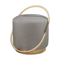 Puff Redondo Lunar em Linho e Base Metal Dourado Puff Redondo Lunar em Linho e Base Metal Dourado