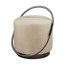 Puff Redondo Lunar em Linho e Base Metal Preto