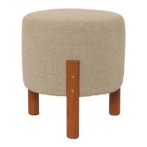 Puff Redondo Luxo Apolo Linho Com Pés Em Madeira Maciça
