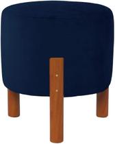 Puff Redondo Luxo Decorativo Charme com Pés de madeira Suede Azul
