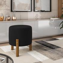 Puff Redondo Luxo Decorativo Charme com Pés de madeira suede preto