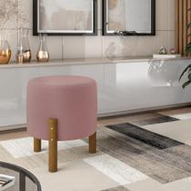 Puff Redondo Luxo Decorativo Charme com Pés de madeira suede rose