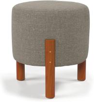 Puff Redondo Luxo Decorativo Charme Thor com Pés de Madeira Linho Cinza - PC MÓVEIS