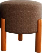 Puff Redondo Luxo Decorativo Charme Thor com Pés de Madeira Linho Marrom - PC MÓVEIS